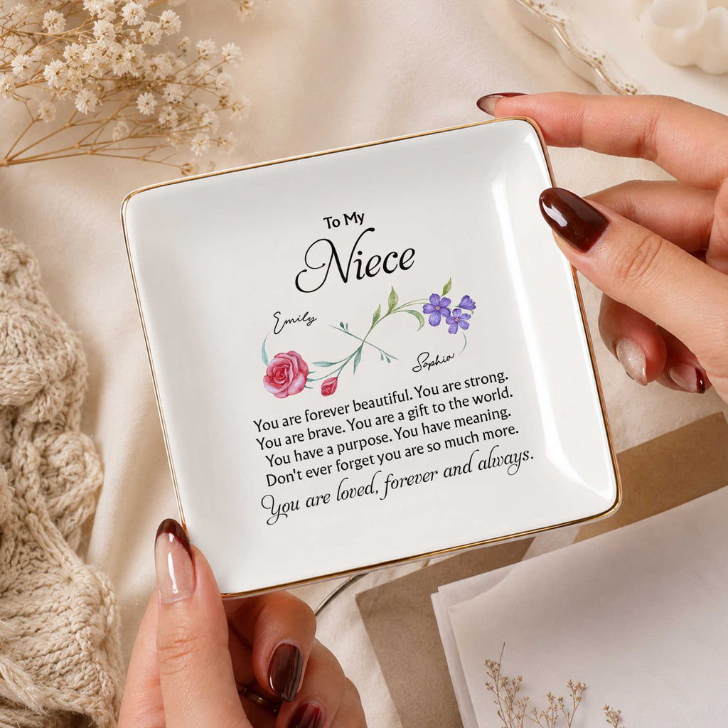 Personalized Jewelry Dish with Infinity Flowers Gift for Niece