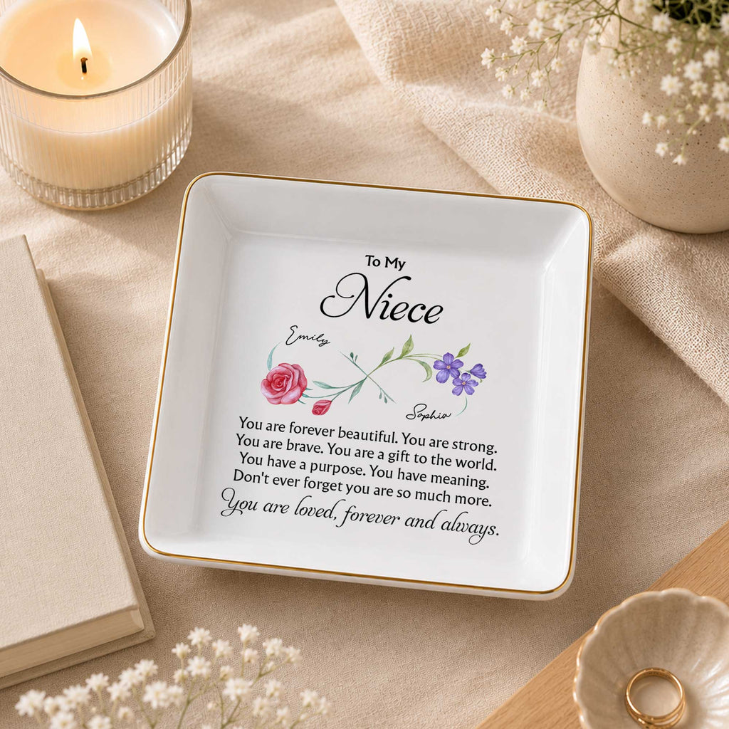 Personalized Jewelry Dish with Infinity Flowers Gift for Niece