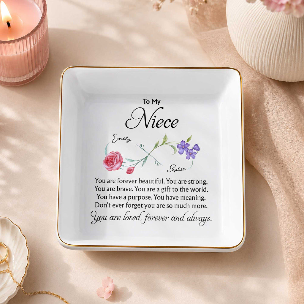 Personalized Jewelry Dish with Infinity Flowers Gift for Niece