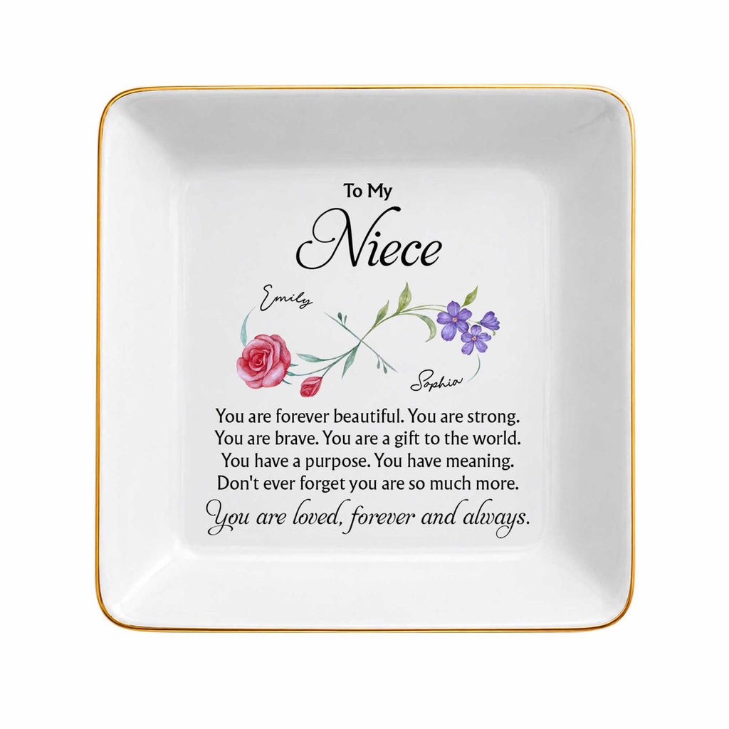 Personalized Jewelry Dish with Infinity Flowers Gift for Niece