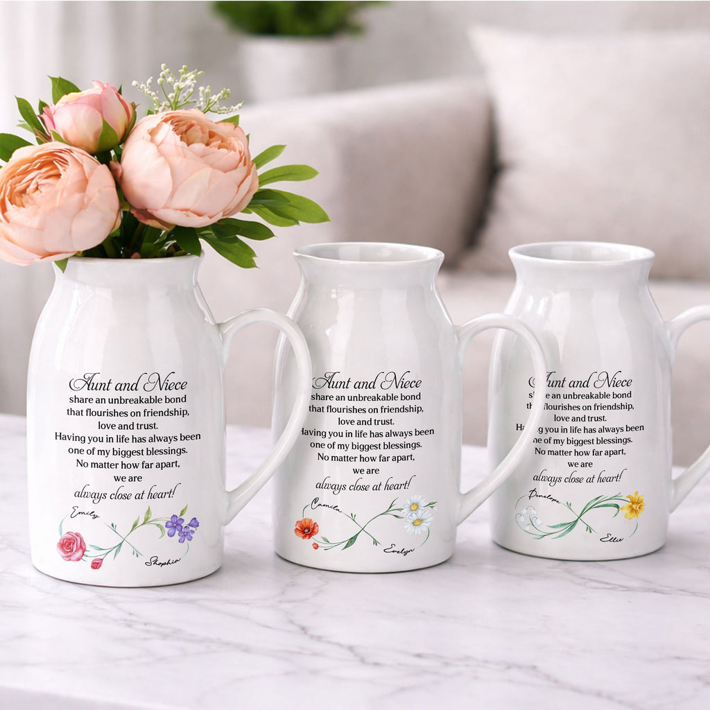 Custom Ceramic Flower Vase Birth Month Flowers Gift for Niece