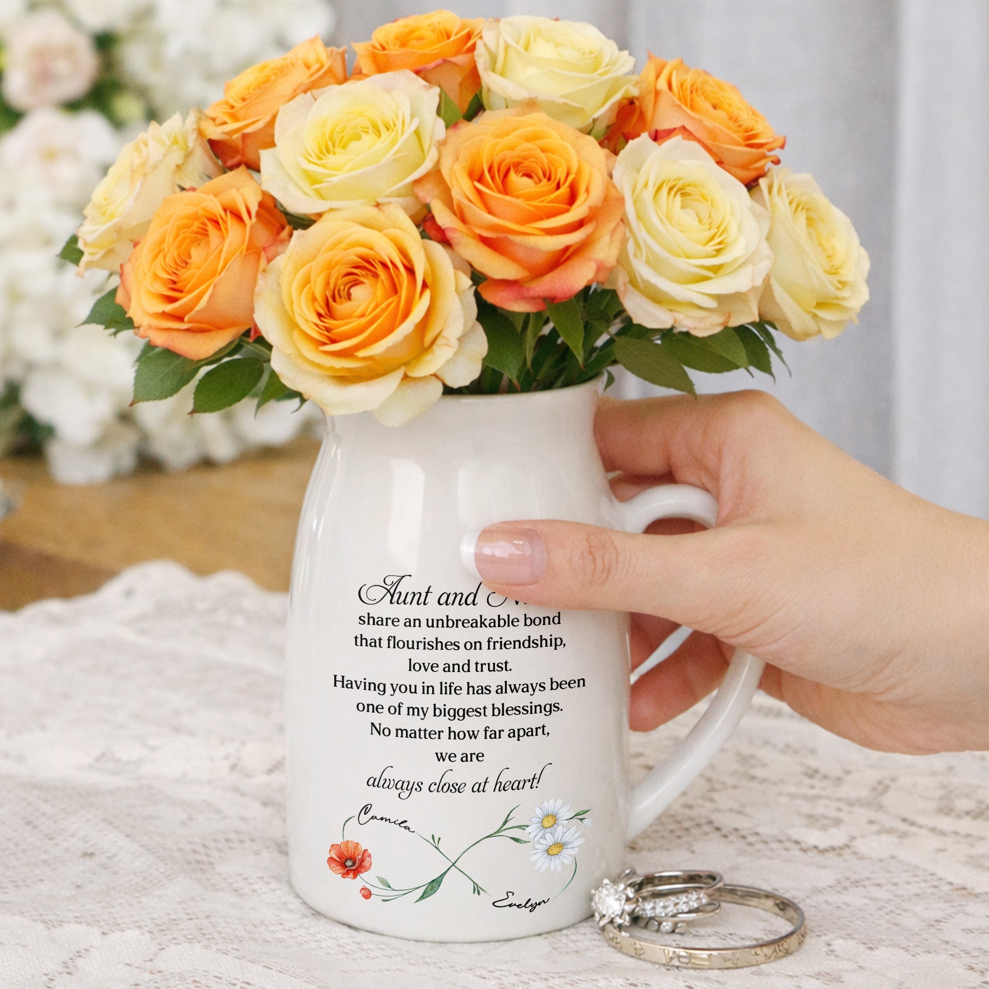Custom Ceramic Flower Vase Birth Month Flowers Gift for Niece