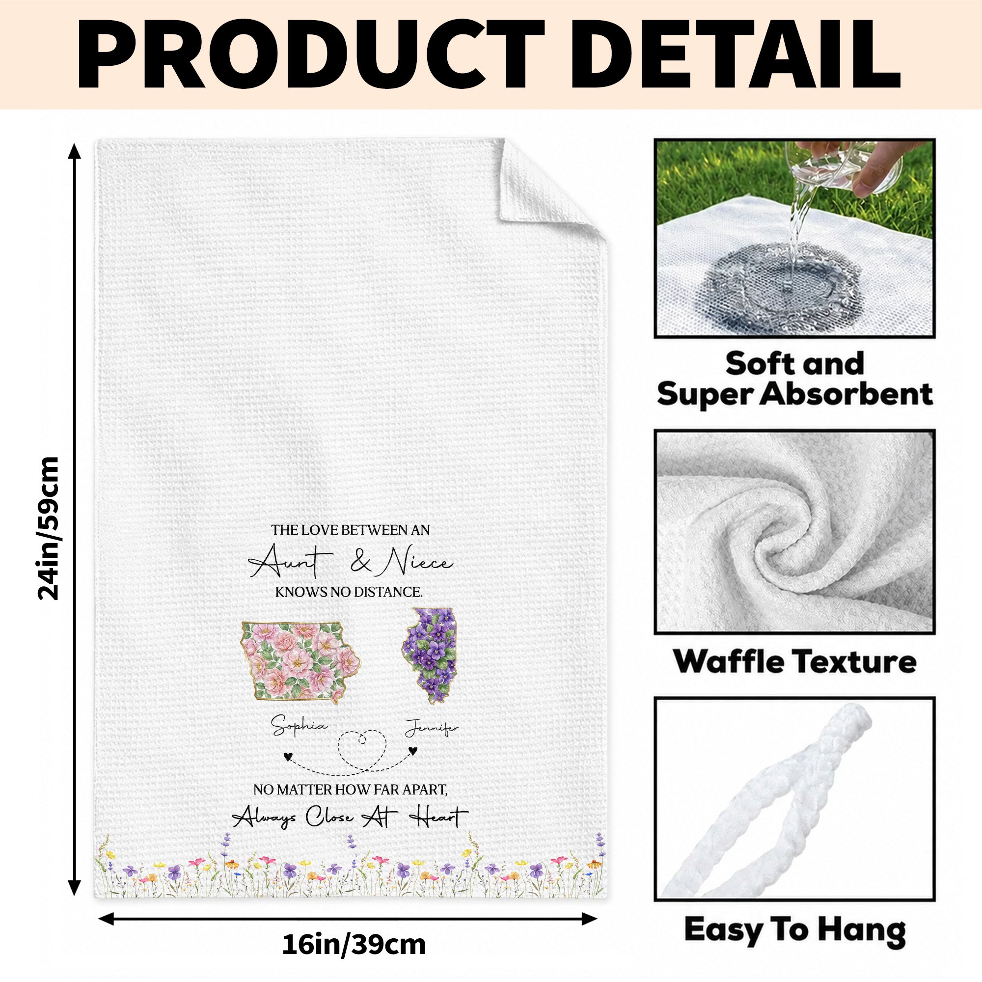 Personalized Floral Kitchen Towel Custom Aunt Niece Gift