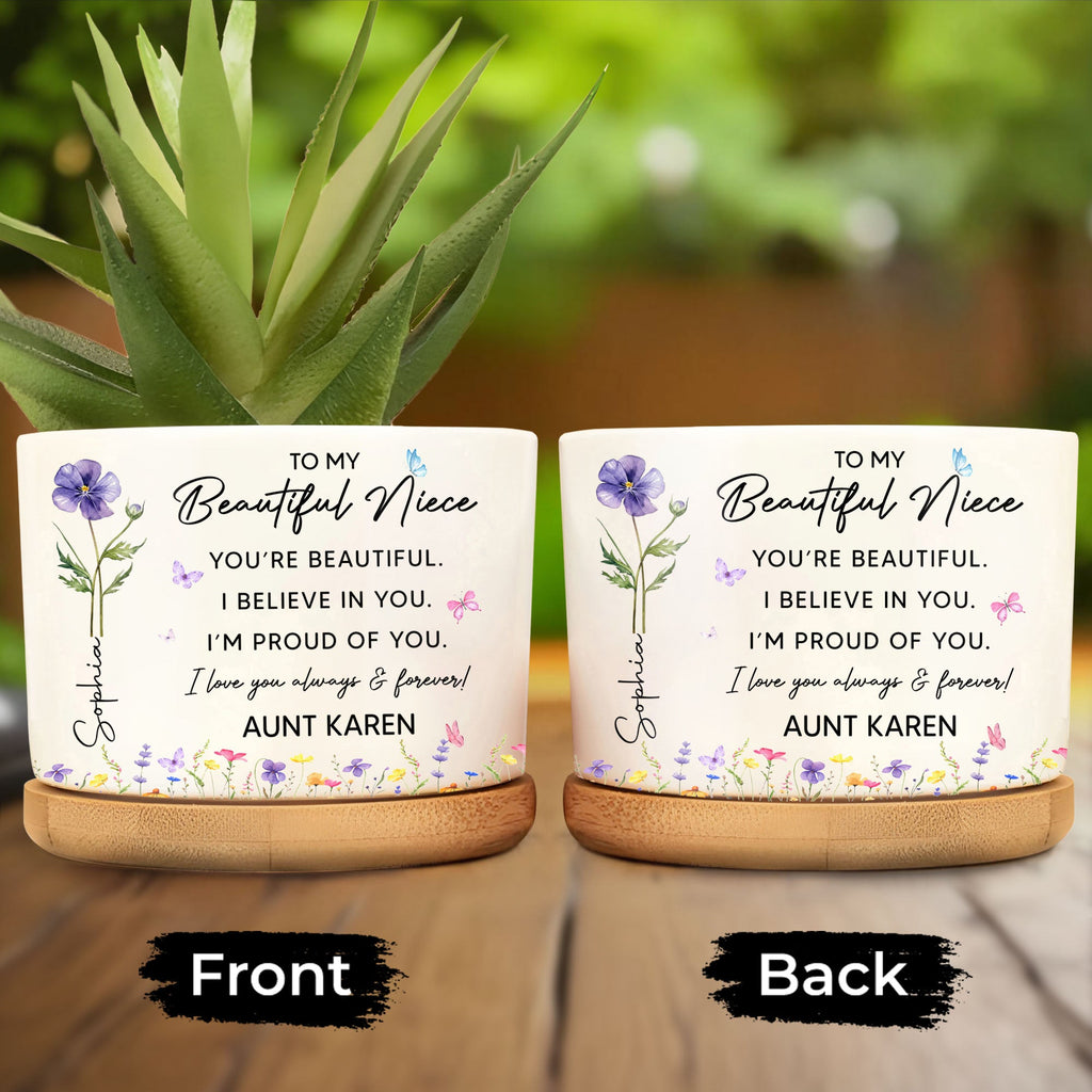 Personalized Ceramic Plant Pot Custom Birth Month Flowers for Niece Ceramic Plant Pot GradoCreations