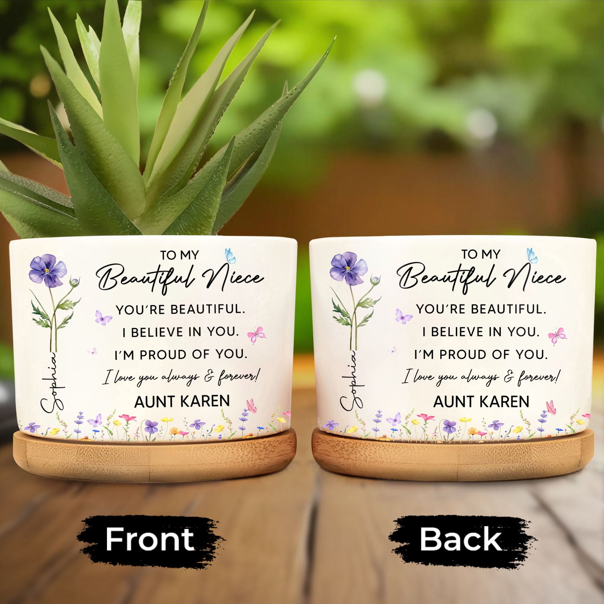 Personalized Ceramic Plant Pot Custom Birth Month Flowers for Niece Ceramic Plant Pot GradoCreations
