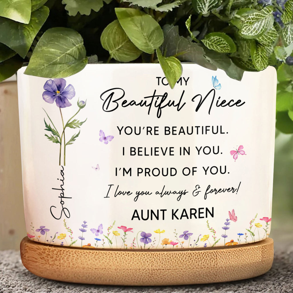 Personalized Ceramic Plant Pot Custom Birth Month Flowers for Niece Ceramic Plant Pot GradoCreations