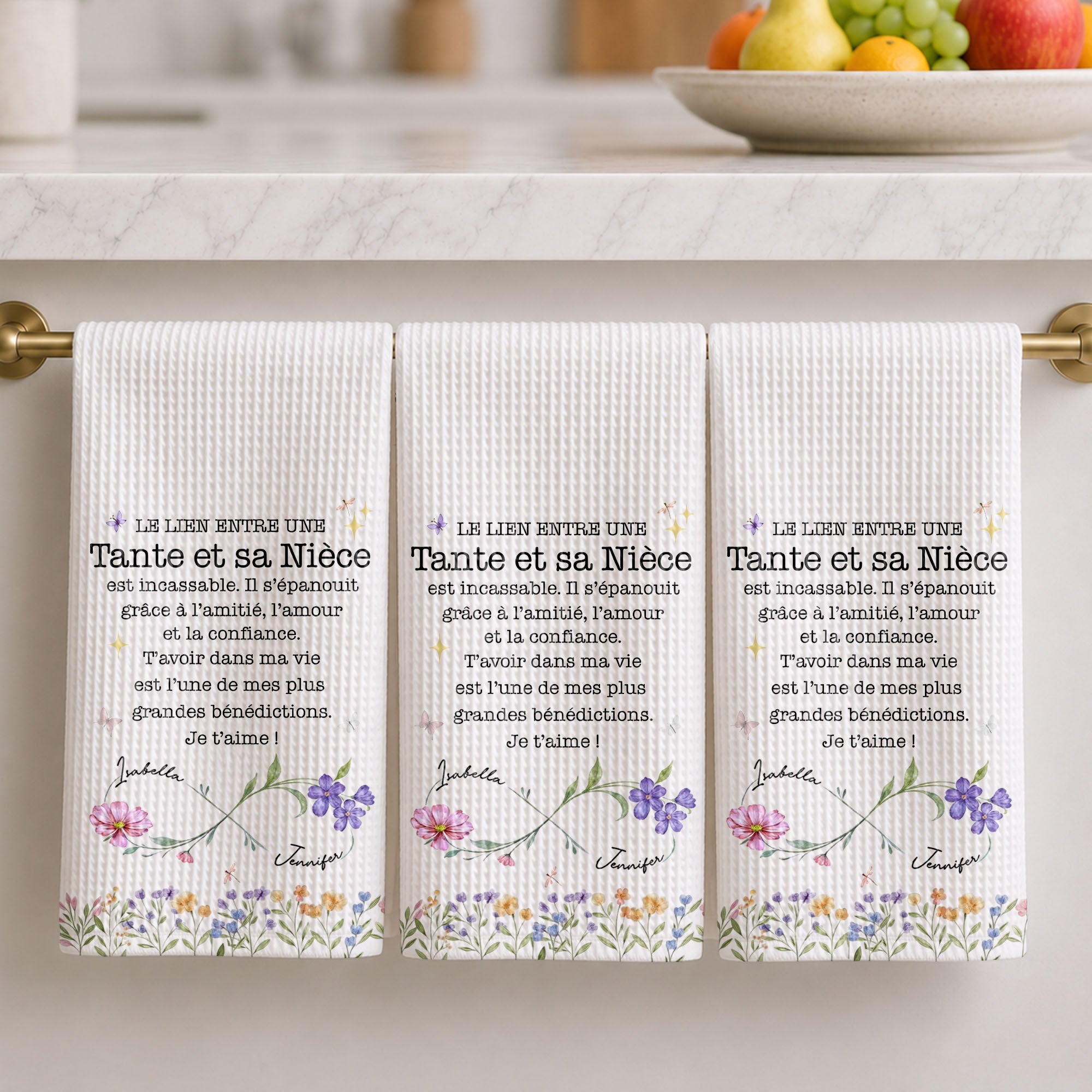 Personalized Kitchen Towel Birth Month Flowers Gift for Niece