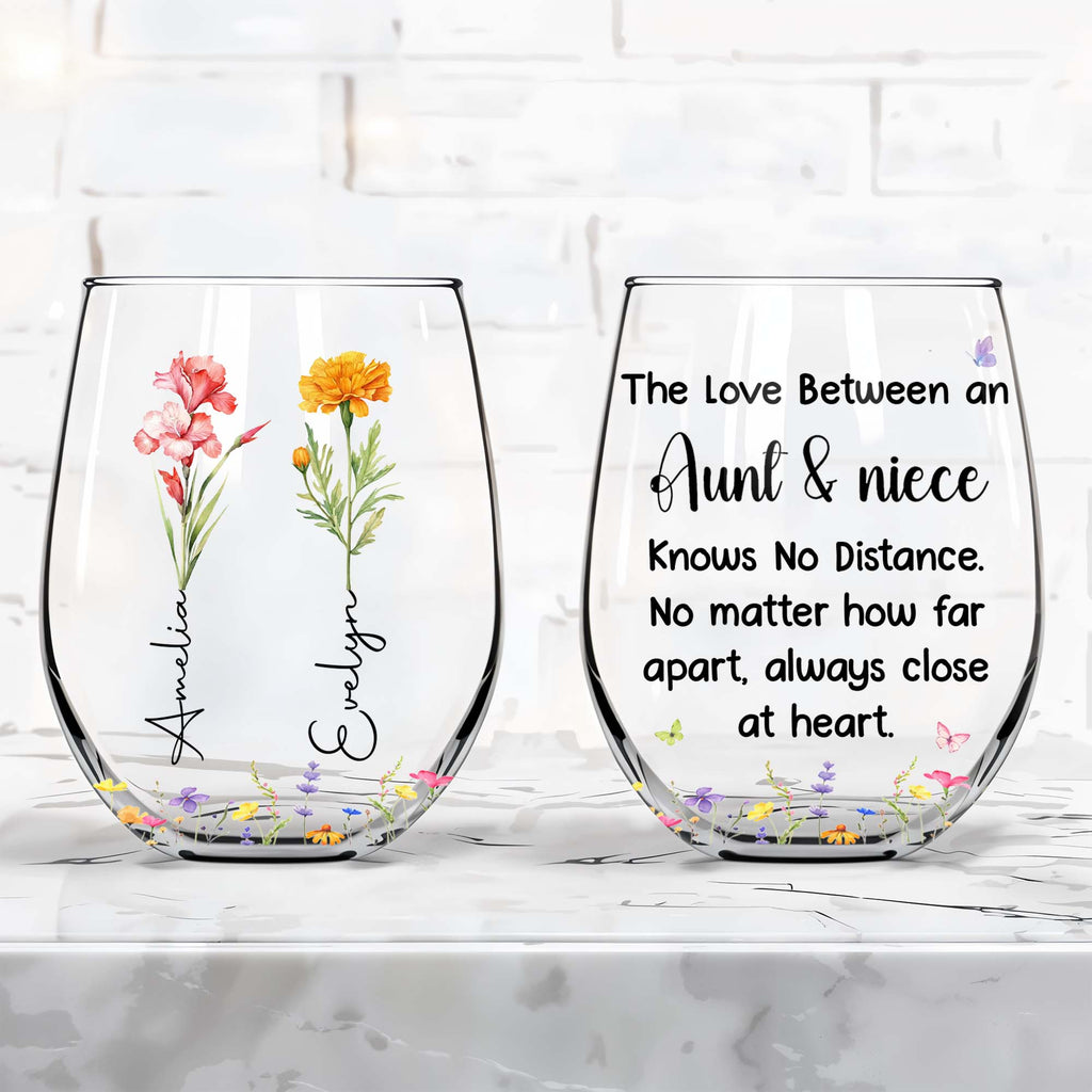 Personalized Stemless Wine Glass Custom Name Aunt Niece Gift