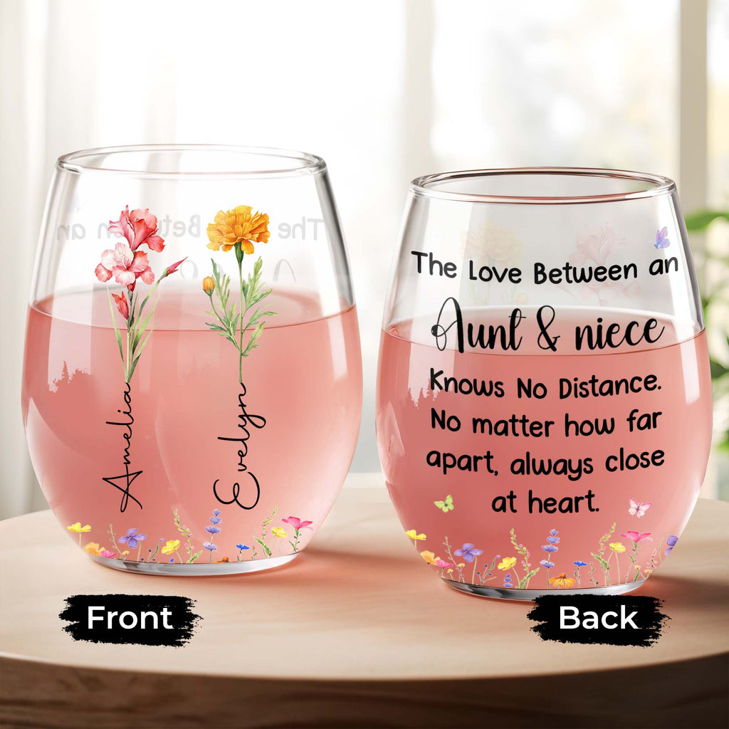 Personalized Stemless Wine Glass Custom Name Aunt Niece Gift