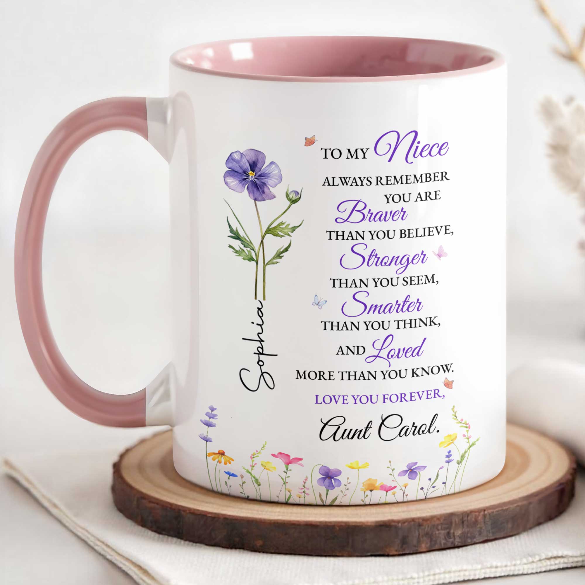 Personalized Custom Accent Mug Birth Month Flower Gift for Niece Accent Mug GradoCreations