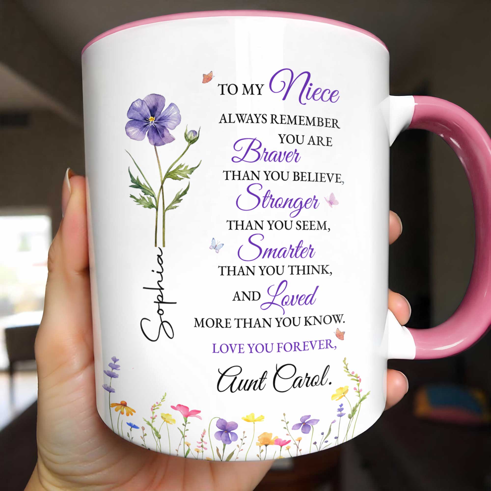 Personalized Custom Accent Mug Birth Month Flower Gift for Niece Accent Mug GradoCreations