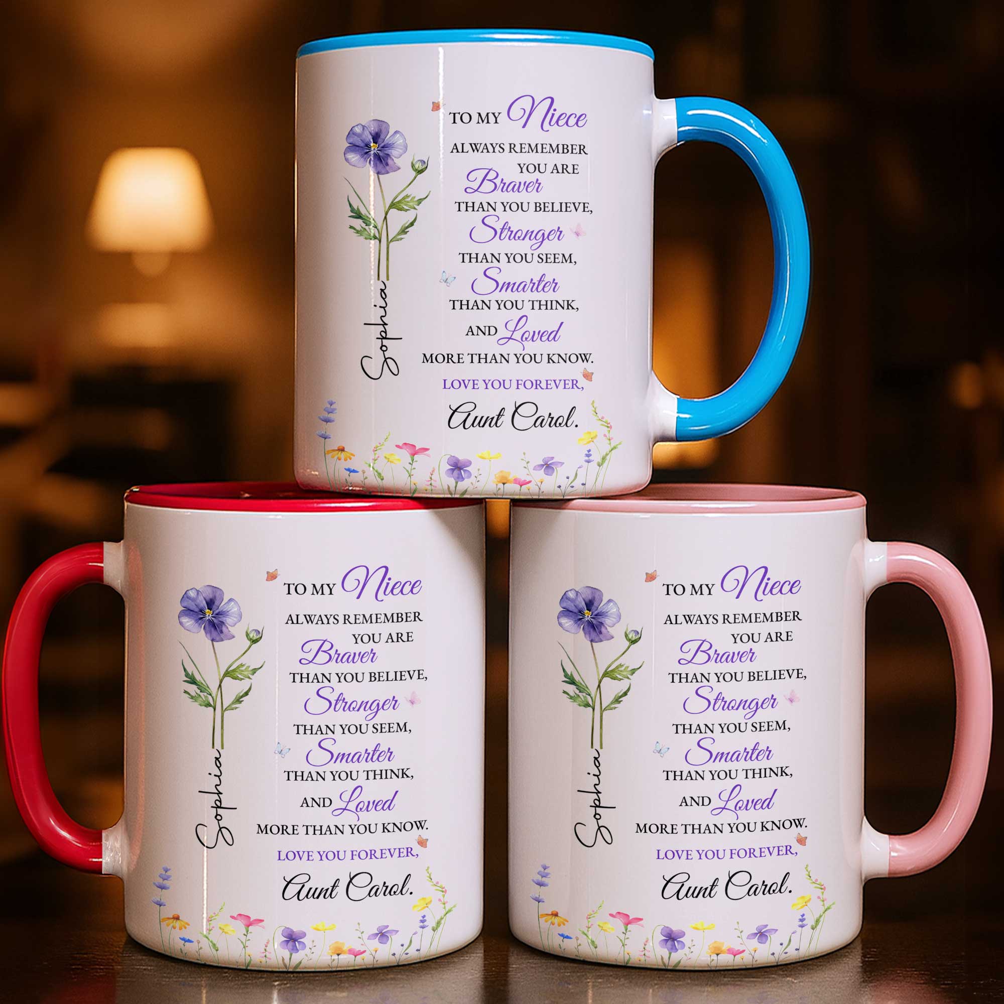 Personalized Custom Accent Mug Birth Month Flower Gift for Niece Accent Mug GradoCreations