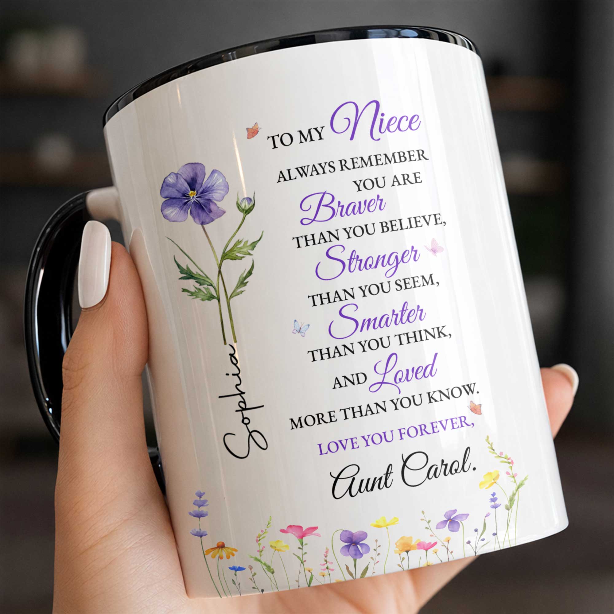 Personalized Custom Accent Mug Birth Month Flower Gift for Niece Accent Mug GradoCreations