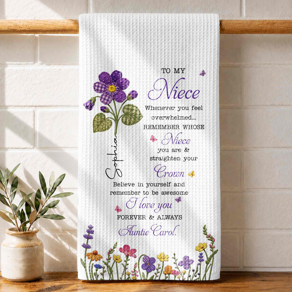 Personalized Kitchen Towel Custom Birth Flower Gift for Niece Kitchen Towel GradoCreations