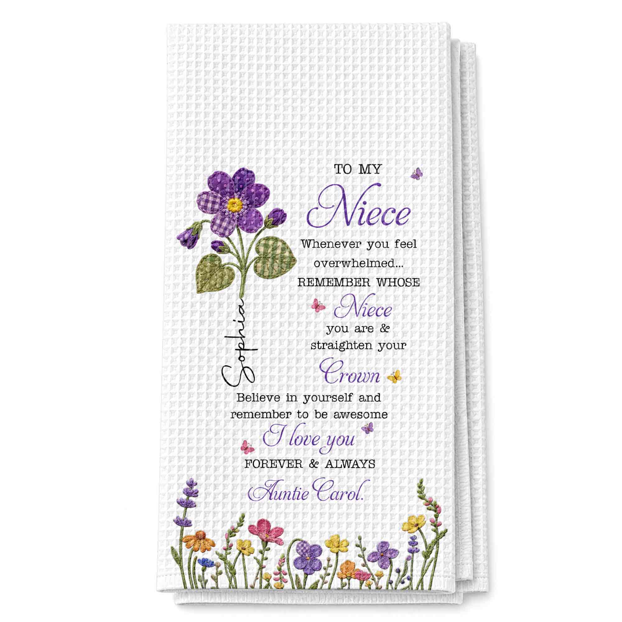 Personalized Kitchen Towel Custom Birth Flower Gift for Niece Kitchen Towel GradoCreations