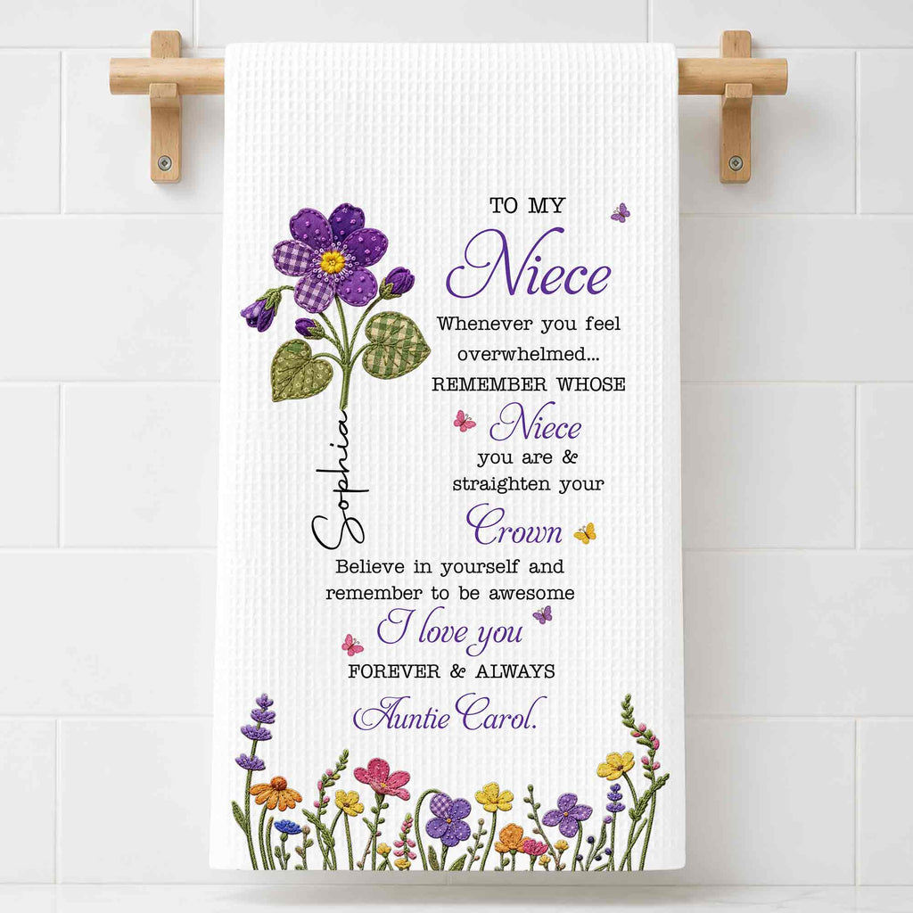 Personalized Kitchen Towel Custom Birth Flower Gift for Niece Kitchen Towel GradoCreations