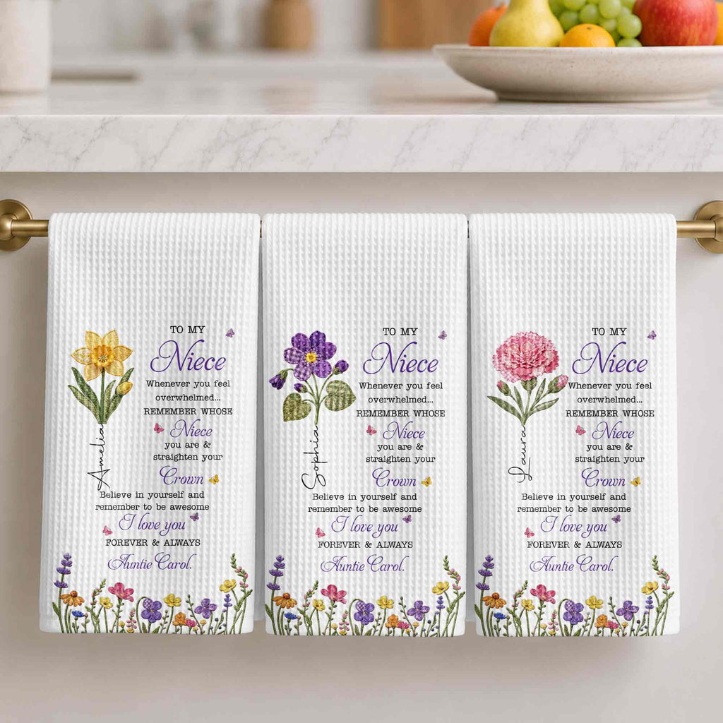 Personalized Kitchen Towel Custom Birth Flower Gift for Niece Kitchen Towel GradoCreations