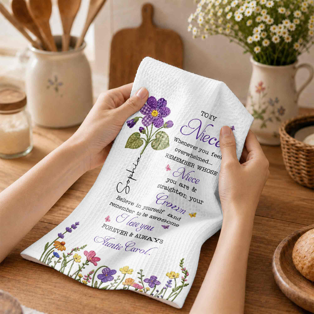 Personalized Kitchen Towel Custom Birth Flower Gift for Niece Kitchen Towel GradoCreations