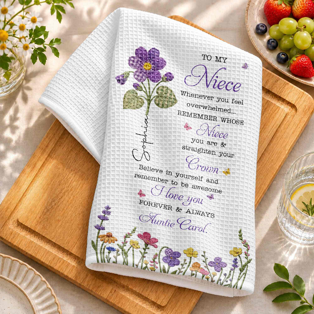 Personalized Kitchen Towel Custom Birth Flower Gift for Niece Kitchen Towel GradoCreations