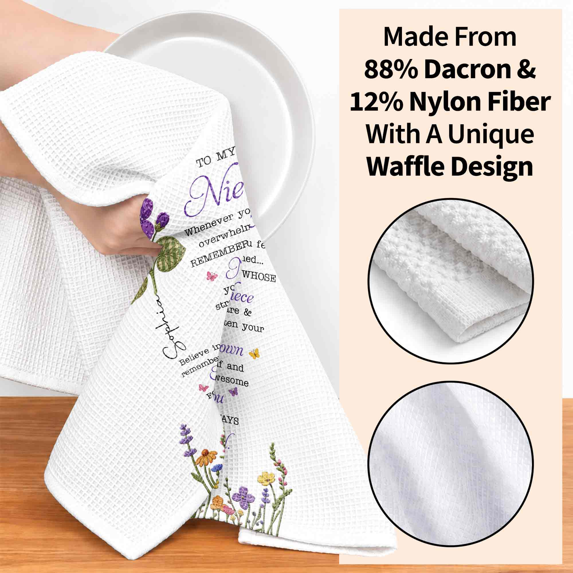 Personalized Kitchen Towel Custom Birth Flower Gift for Niece Kitchen Towel GradoCreations