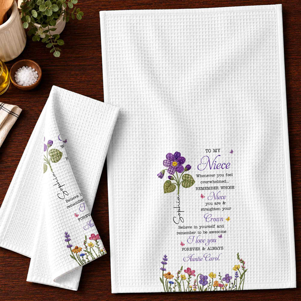 Personalized Kitchen Towel Custom Birth Flower Gift for Niece Kitchen Towel GradoCreations