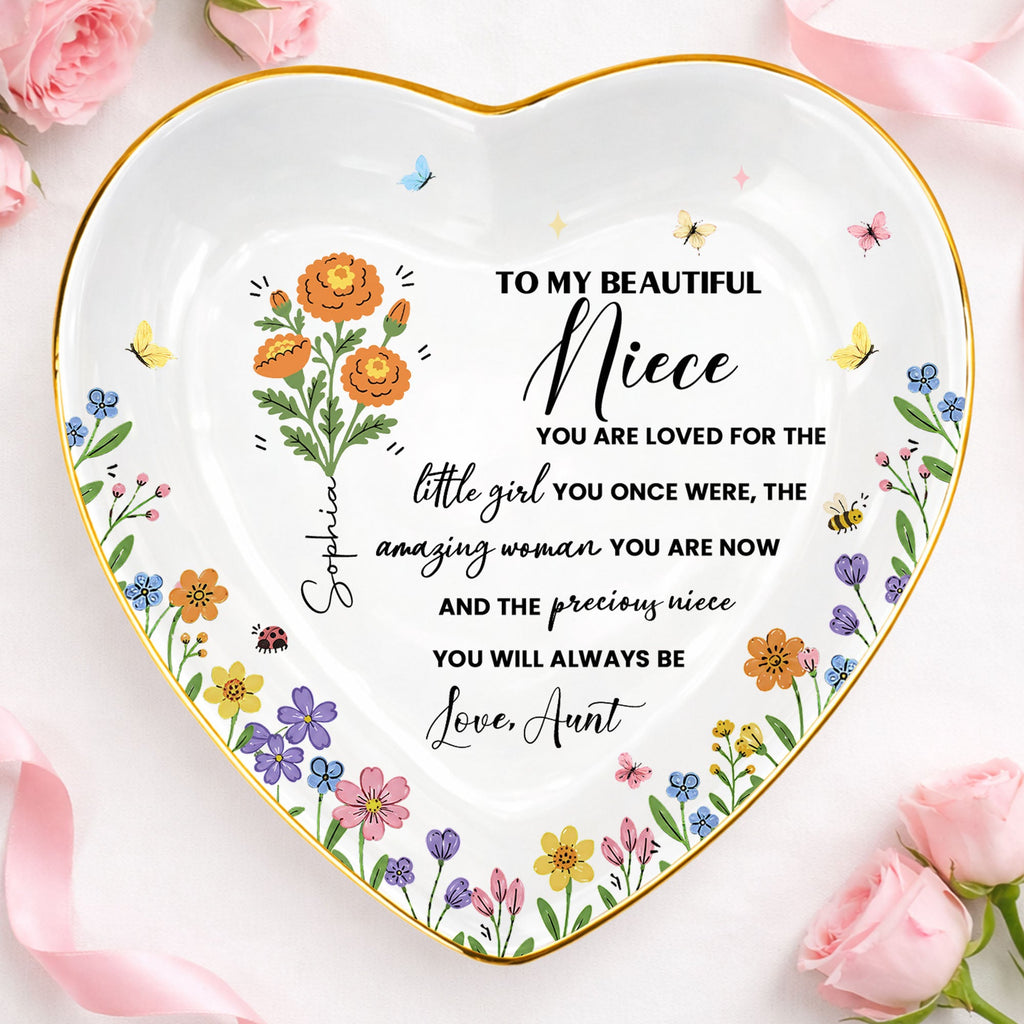 Personalized Heart-Shaped Jewelry Dish Custom Niece Gift