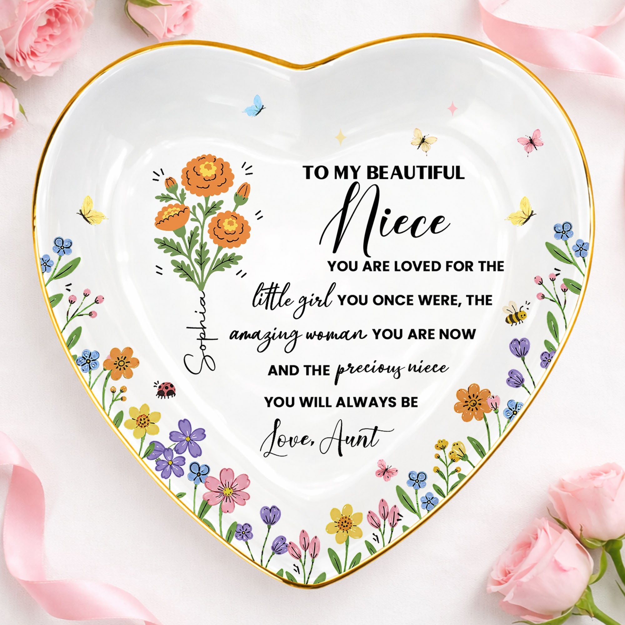 Personalized Heart-Shaped Jewelry Dish Custom Niece Gift