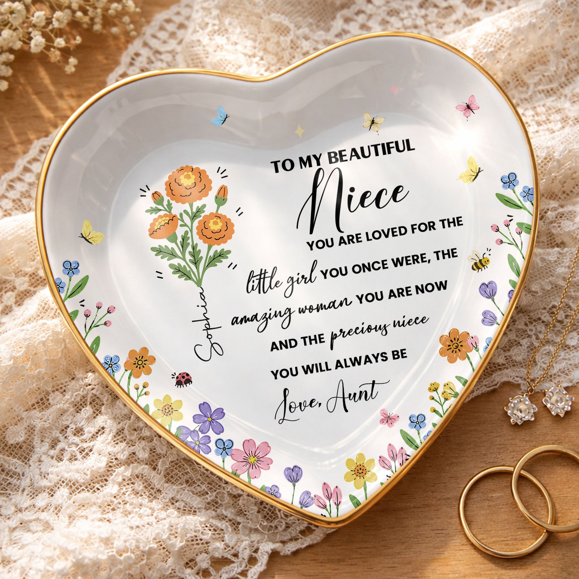 Personalized Heart-Shaped Jewelry Dish Custom Niece Gift