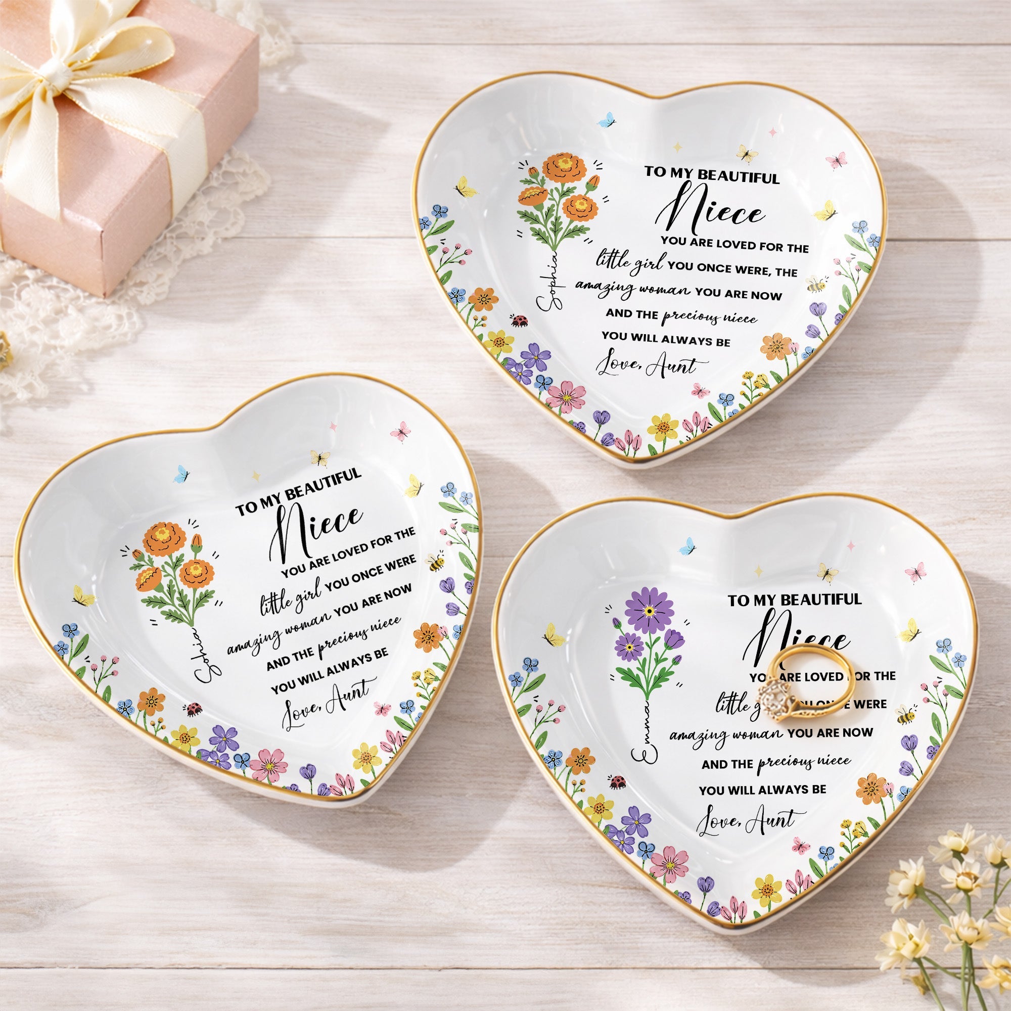 Personalized Heart-Shaped Jewelry Dish Custom Niece Gift