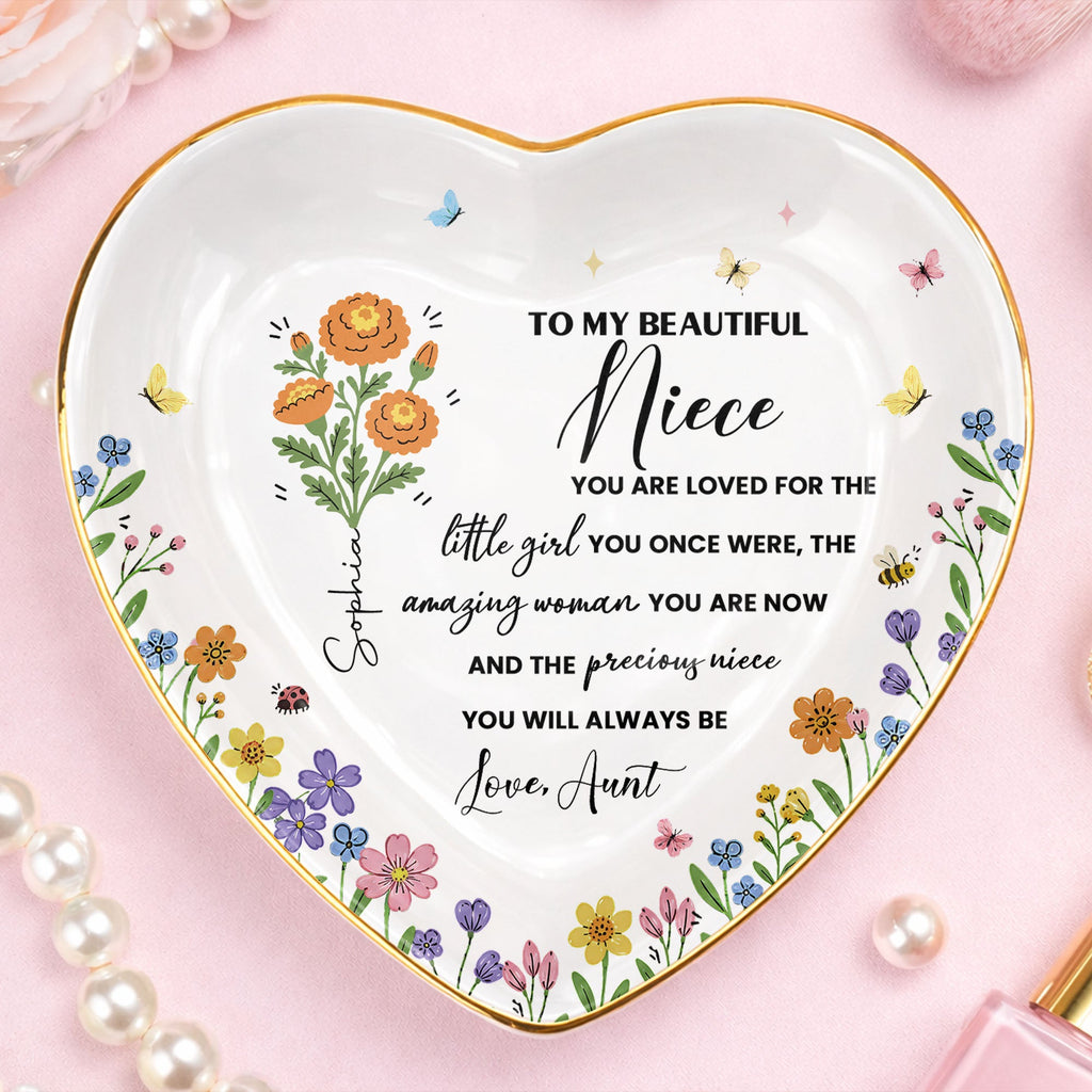 Personalized Heart-Shaped Jewelry Dish Custom Niece Gift
