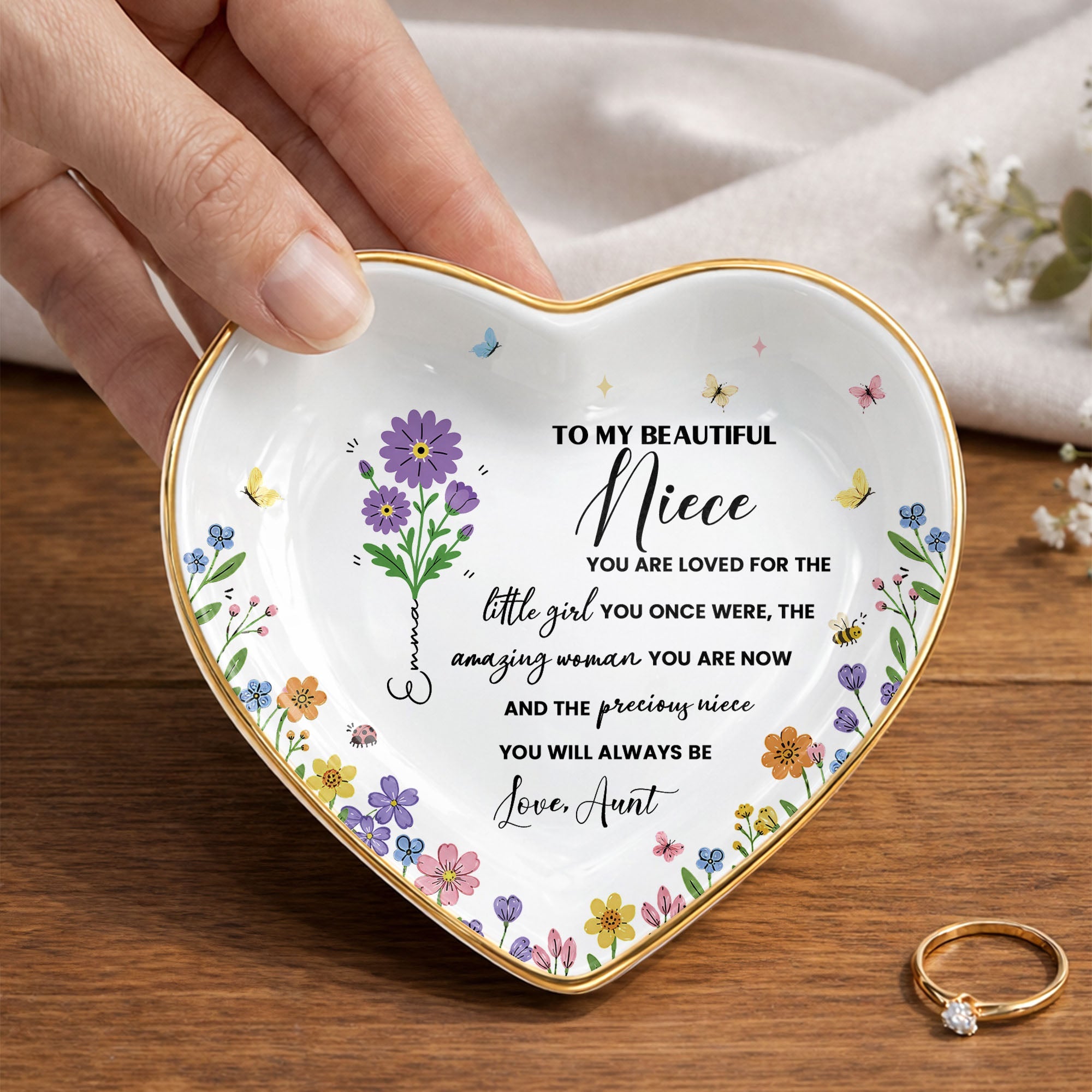 Personalized Heart-Shaped Jewelry Dish Custom Niece Gift