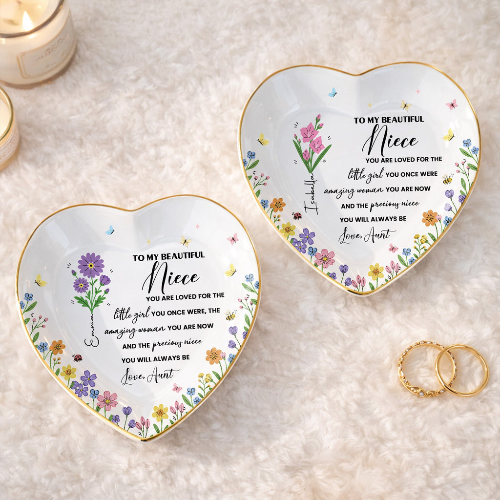 Personalized Heart-Shaped Jewelry Dish Custom Niece Gift