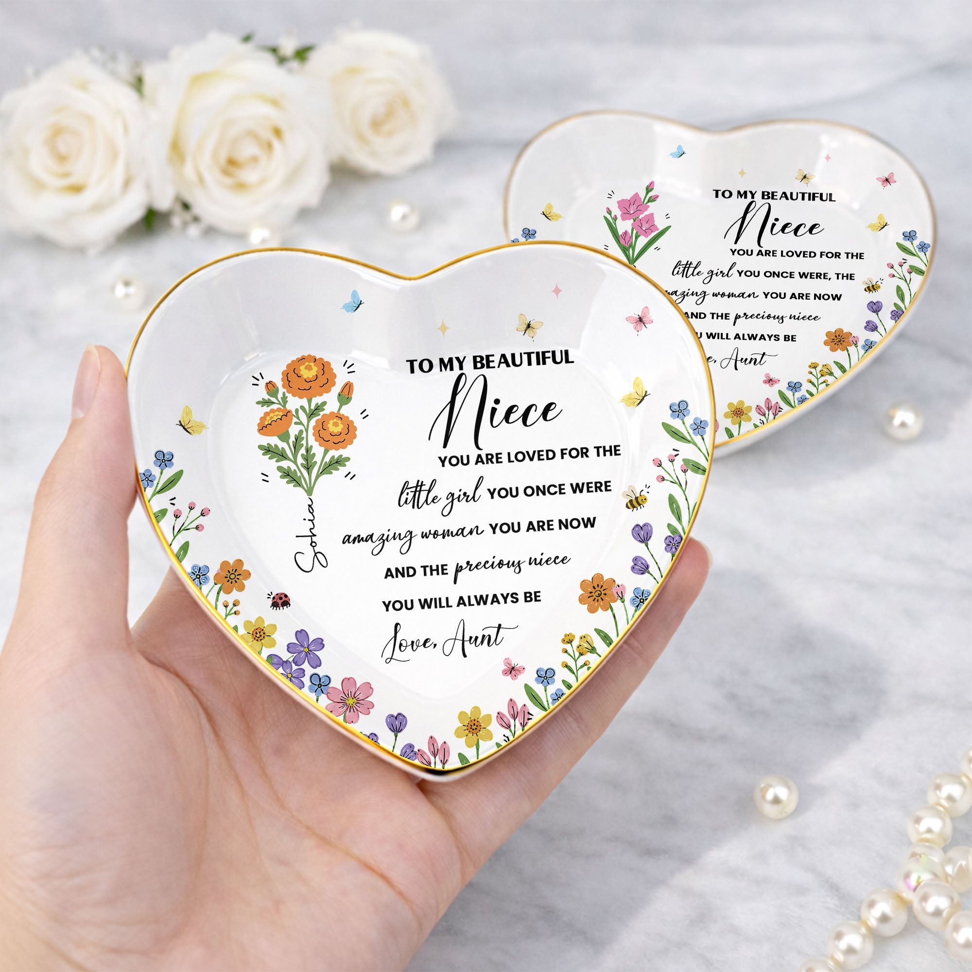Personalized Heart-Shaped Jewelry Dish Custom Niece Gift