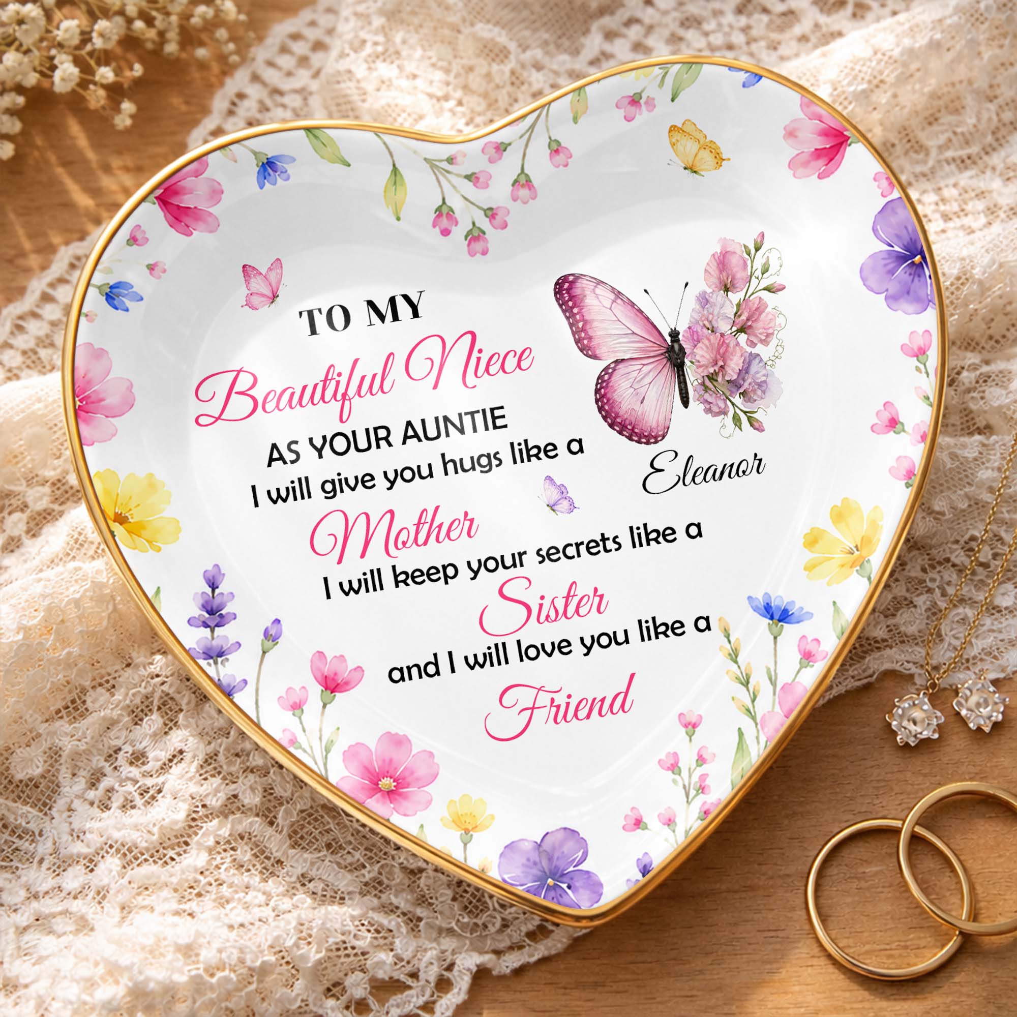 Personalized Heart Jewelry Dish Custom Name Gift for Niece Heart Jewelry Dish GradoCreations