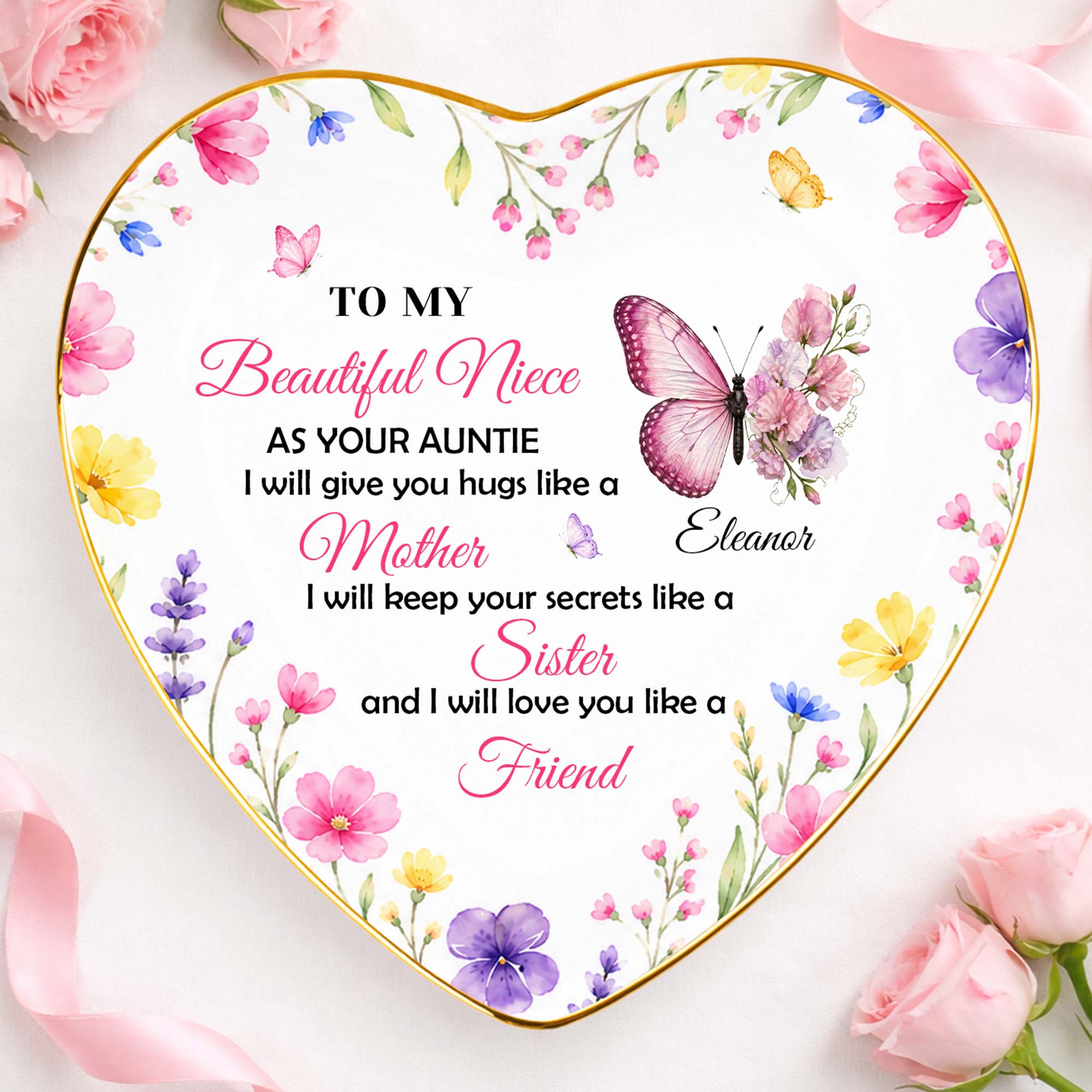 Personalized Heart Jewelry Dish Custom Name Gift for Niece Heart Jewelry Dish GradoCreations