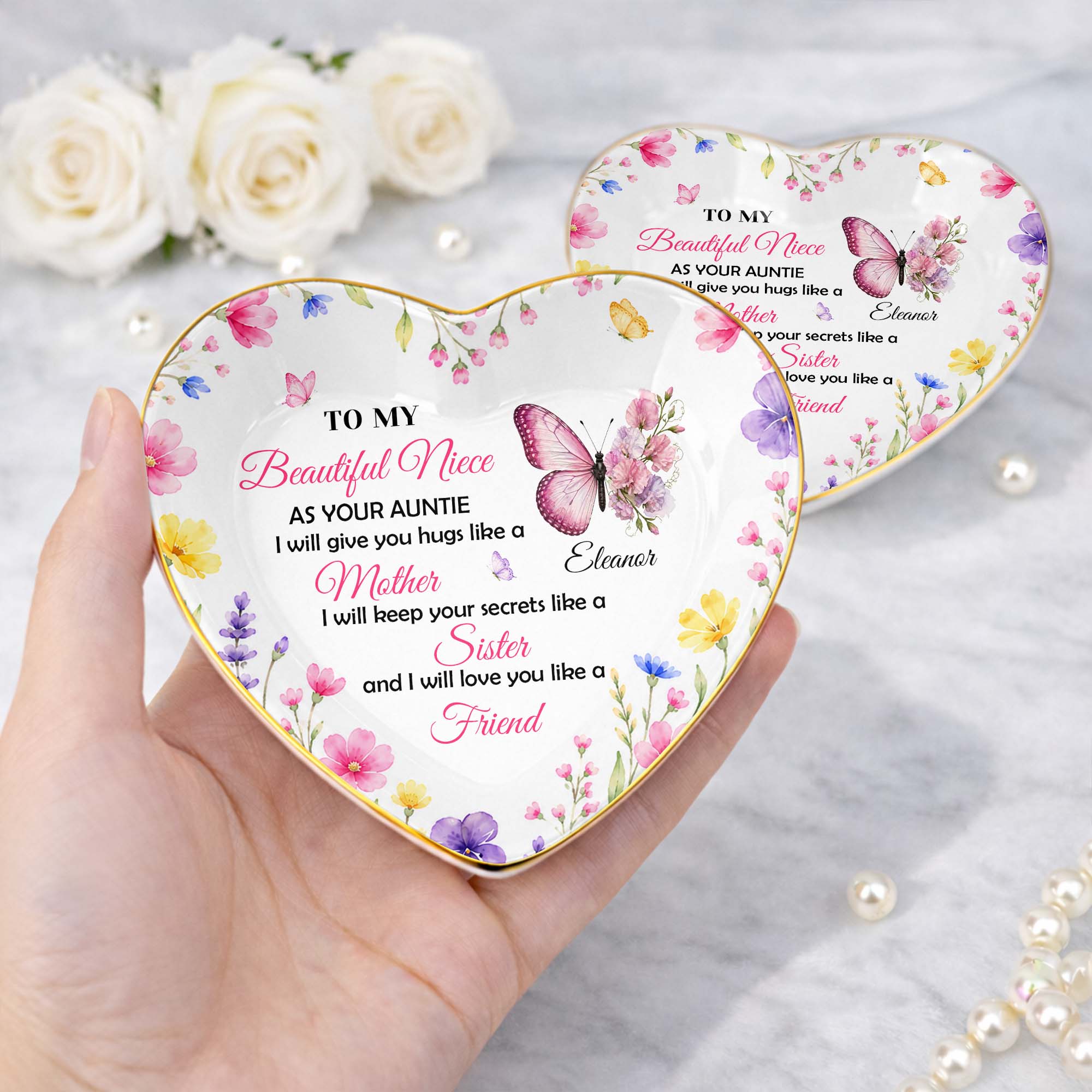 Personalized Heart Jewelry Dish Custom Name Gift for Niece Heart Jewelry Dish GradoCreations