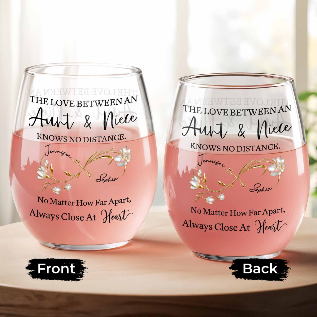 Personalized Stemless Wine Glass Birth Month Flowers Gift for Niece