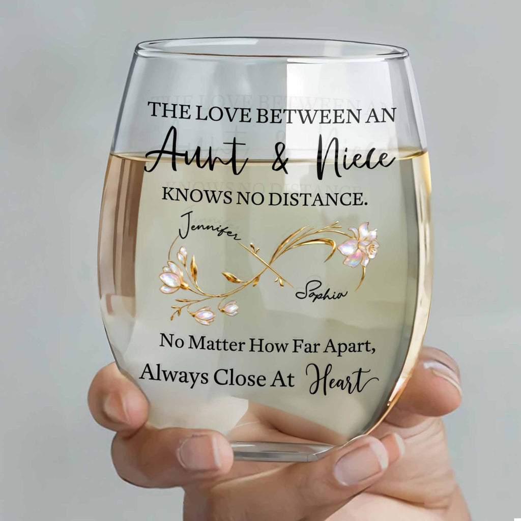 Personalized Stemless Wine Glass Birth Month Flowers Gift for Niece