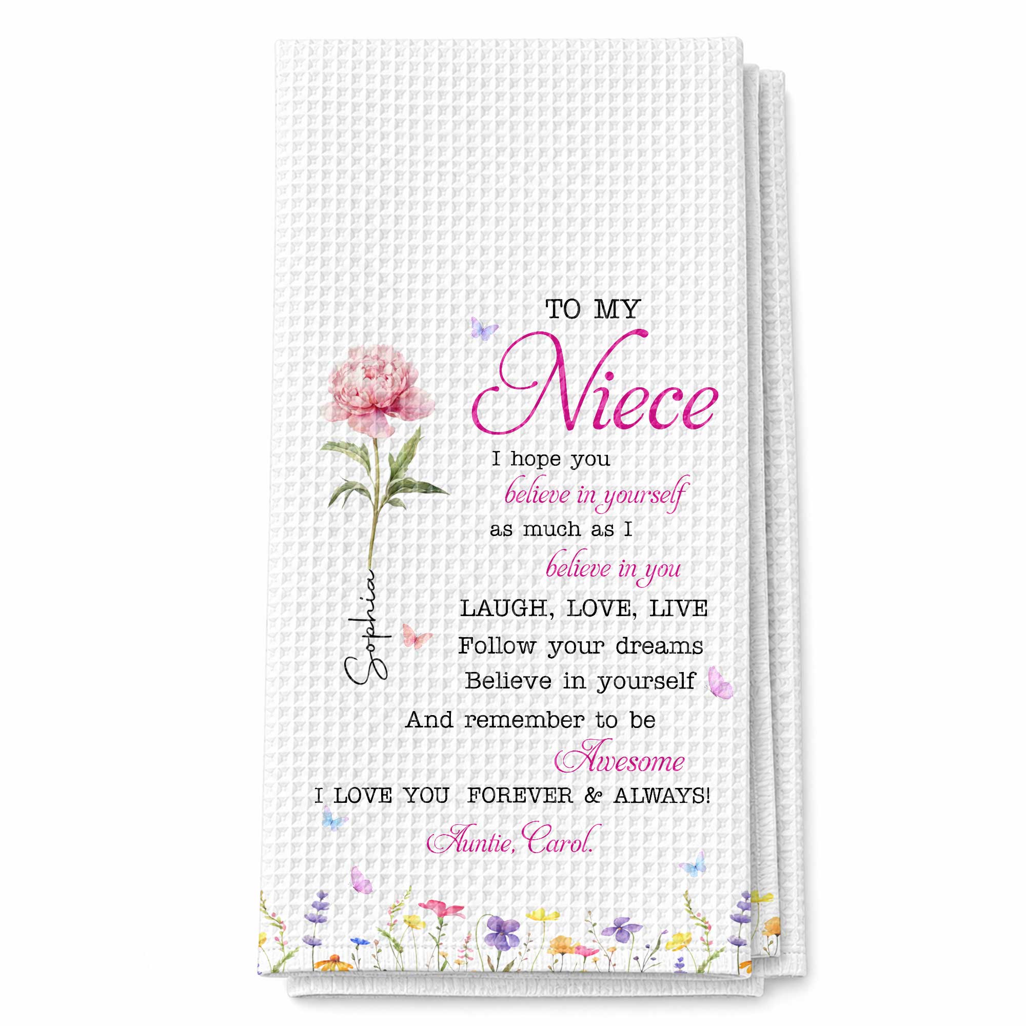Personalized Kitchen Towel Custom Birth Flower Gift for Niece Kitchen Towel GradoCreations