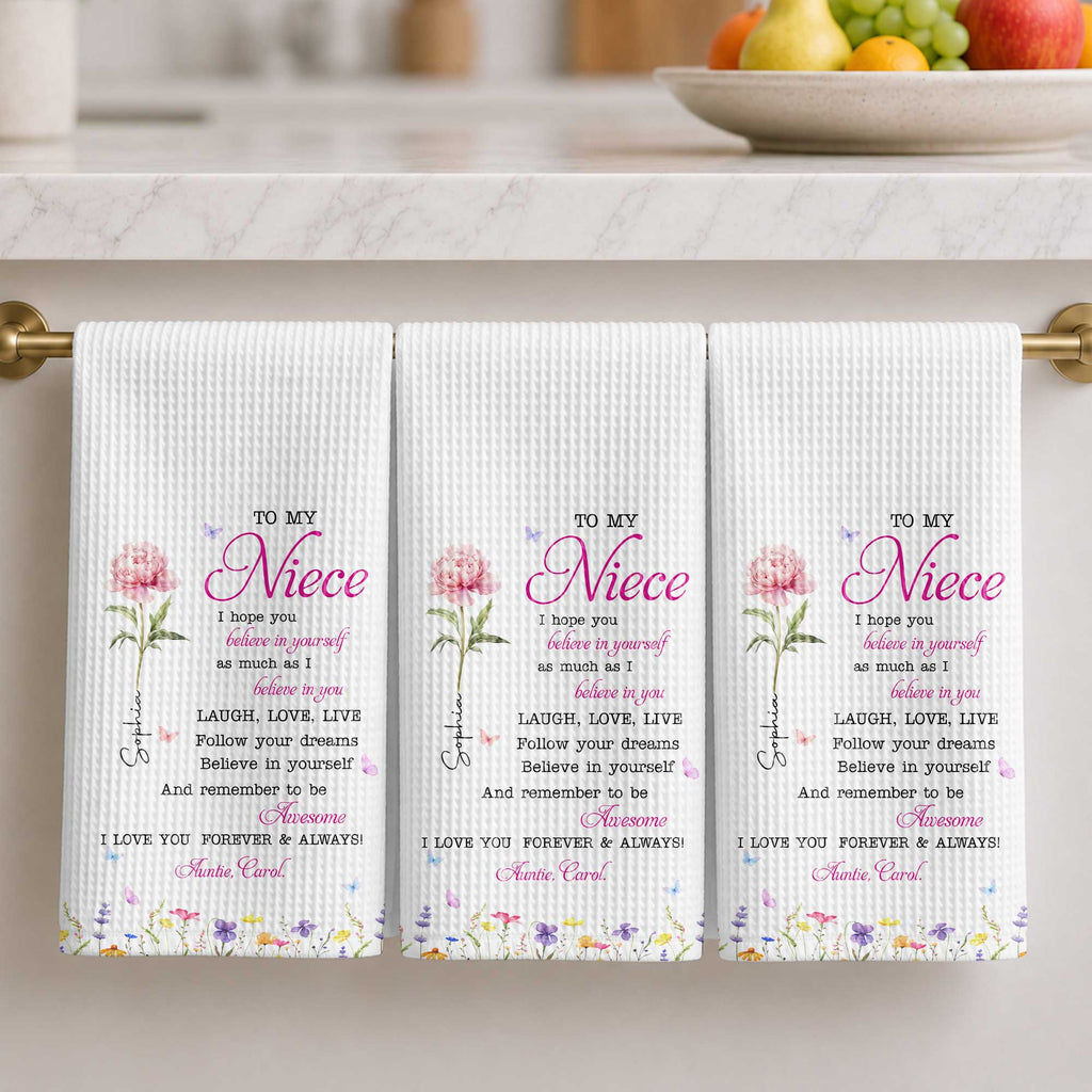Personalized Kitchen Towel Custom Birth Flower Gift for Niece Kitchen Towel GradoCreations