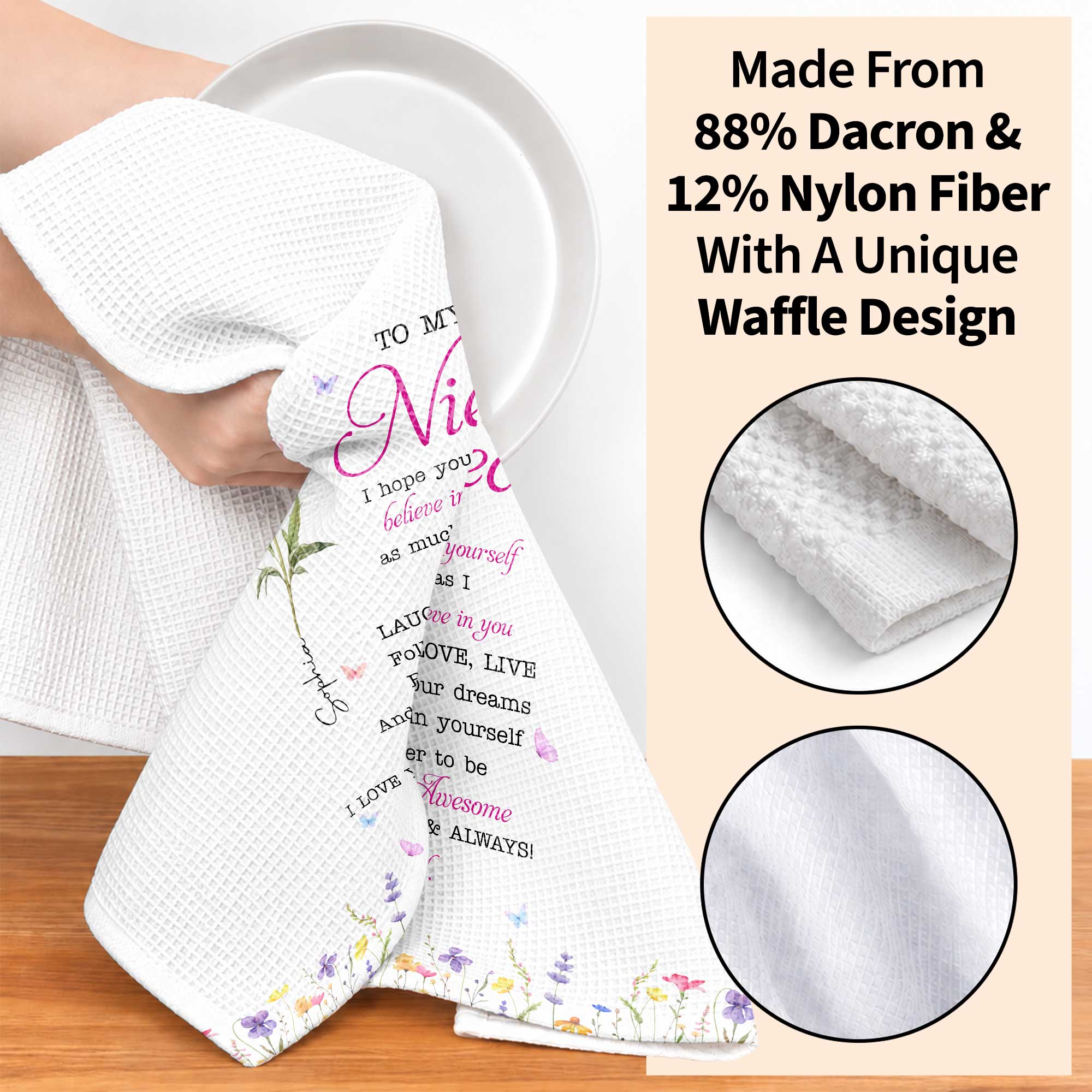 Personalized Kitchen Towel Custom Birth Flower Gift for Niece Kitchen Towel GradoCreations