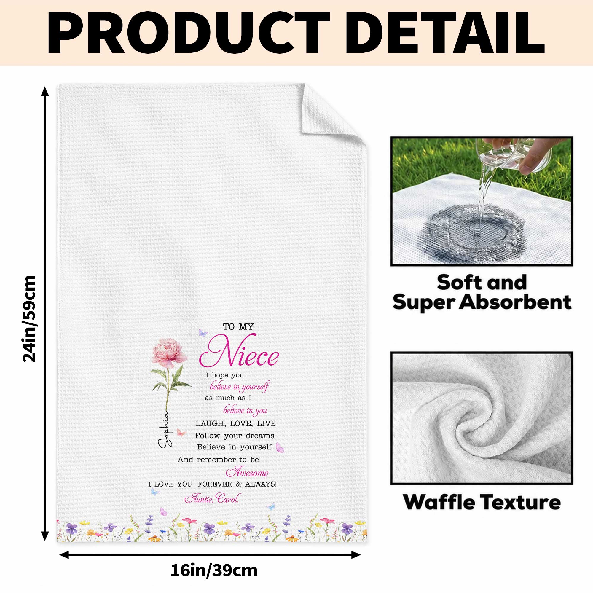 Personalized Kitchen Towel Custom Birth Flower Gift for Niece Kitchen Towel GradoCreations