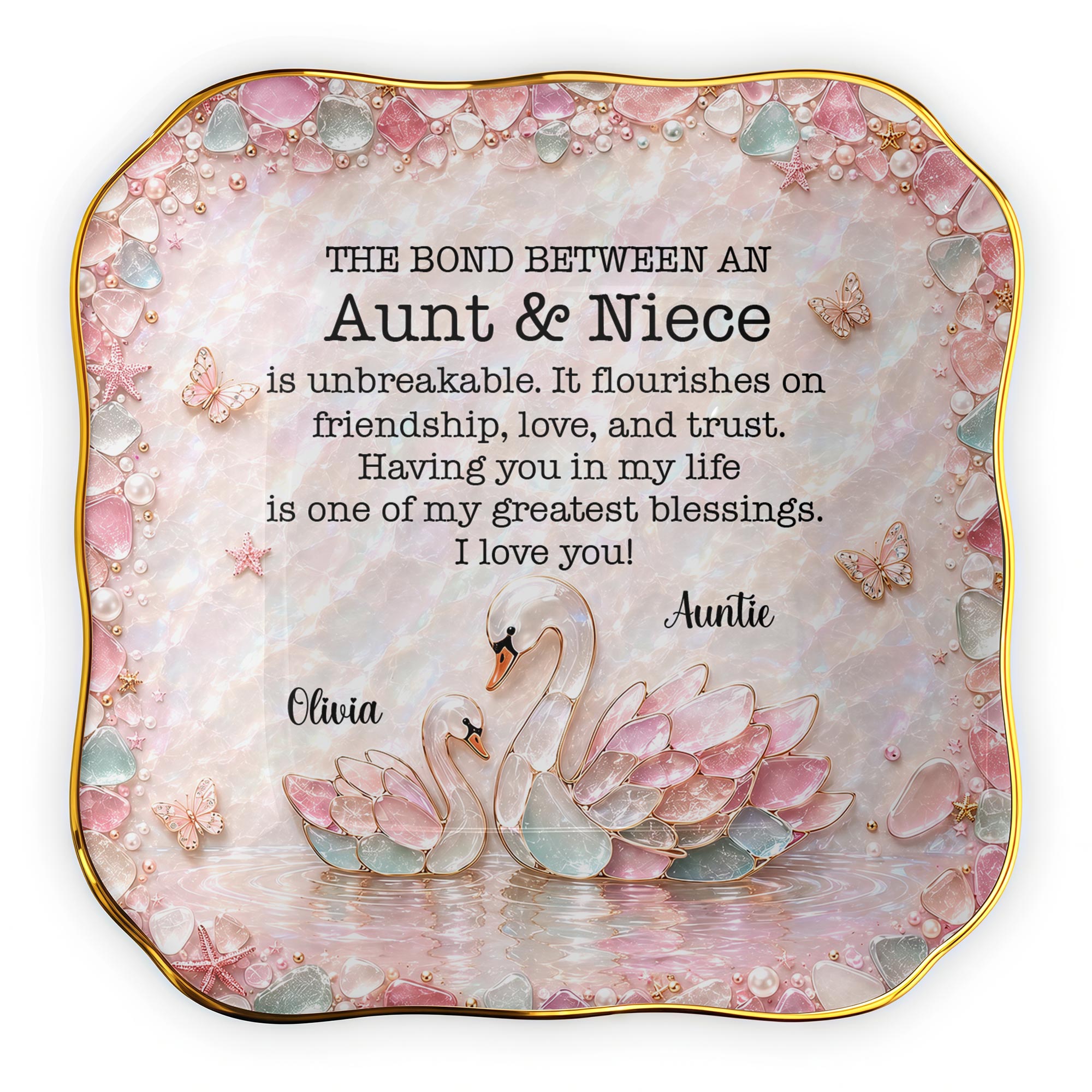 Personalized Ceramic Lace Jewelry Dish Custom Name Gift for Niece Lace Square Jewelry Dish GradoCreations