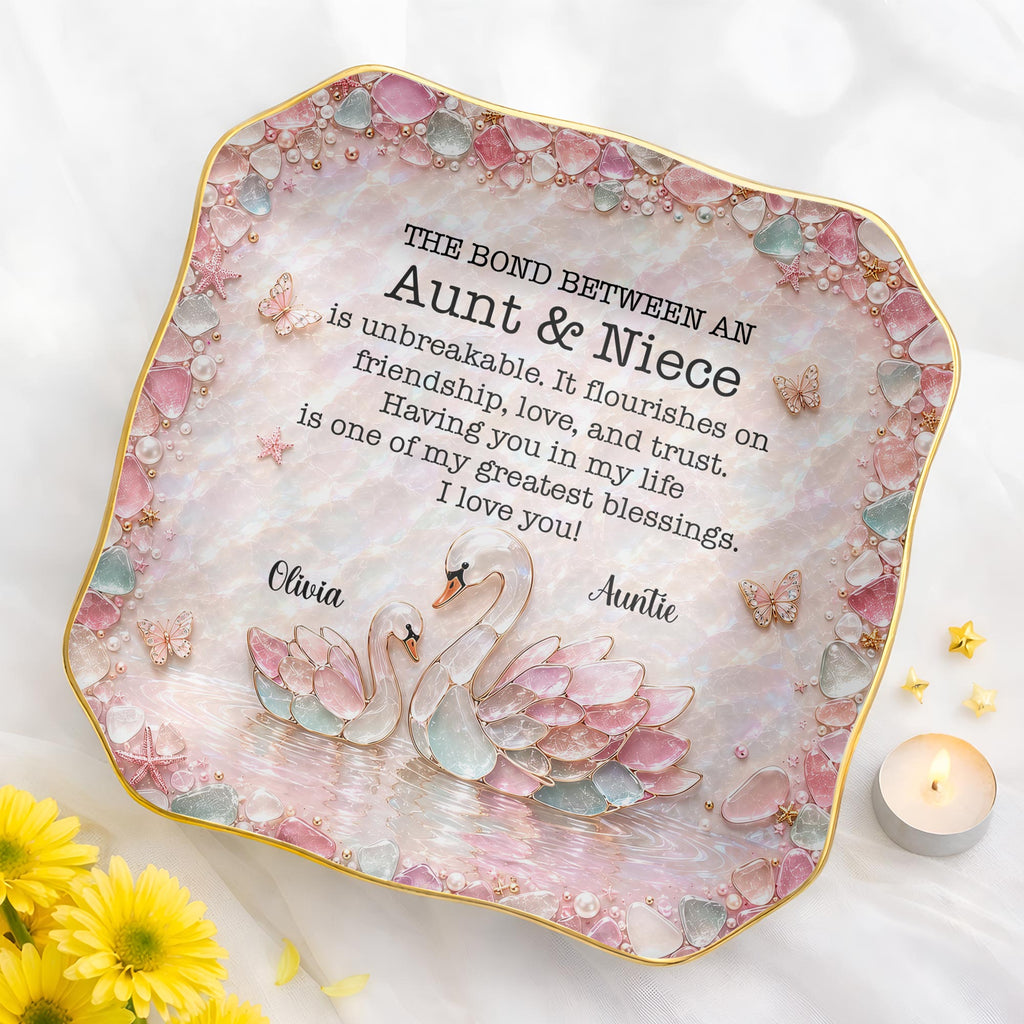 Personalized Ceramic Lace Jewelry Dish Custom Name Gift for Niece Lace Square Jewelry Dish GradoCreations