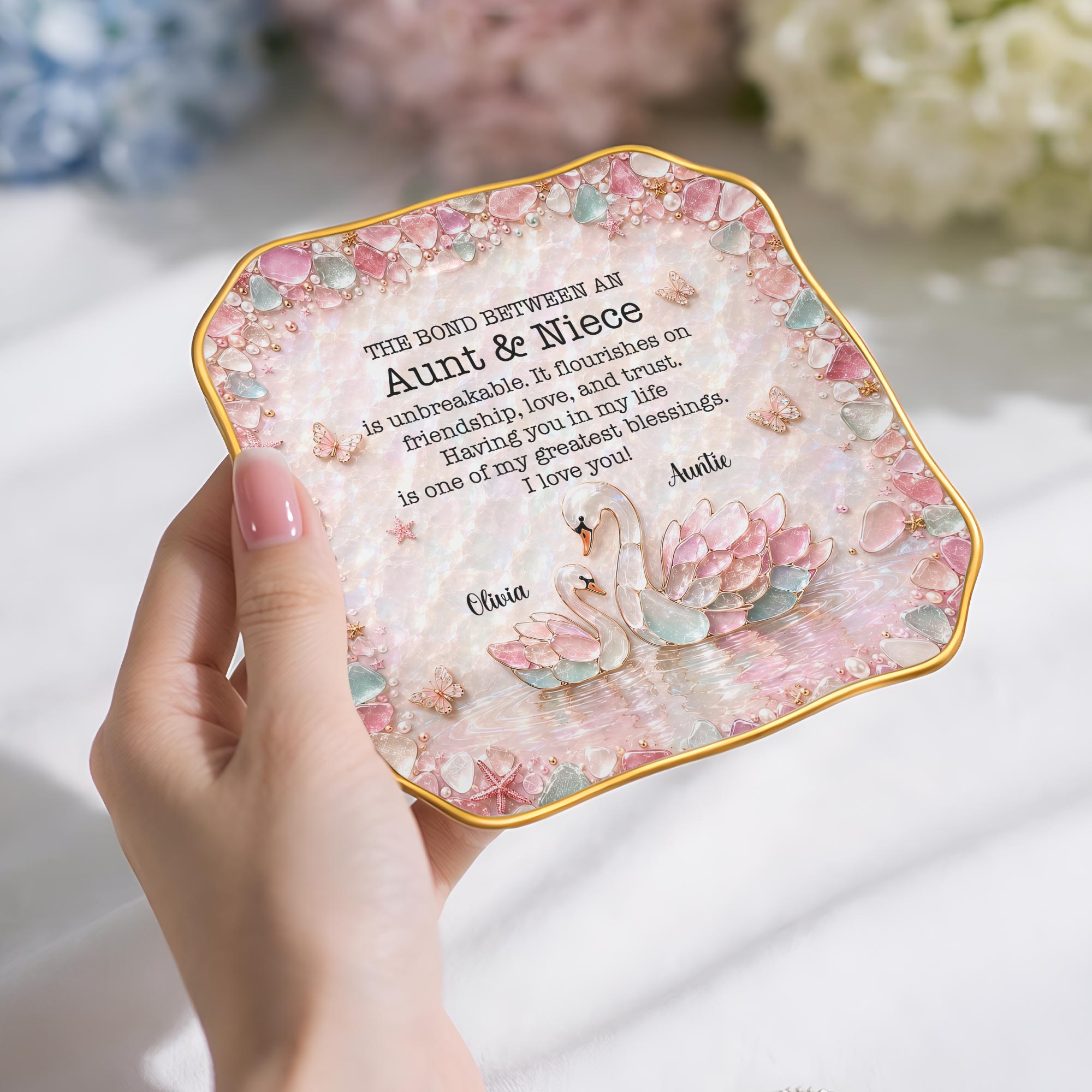 Personalized Ceramic Lace Jewelry Dish Custom Name Gift for Niece Lace Square Jewelry Dish GradoCreations
