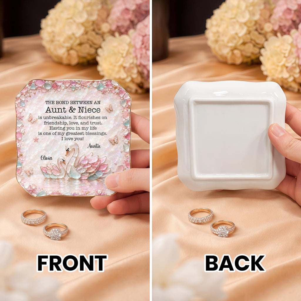 Personalized Ceramic Lace Jewelry Dish Custom Name Gift for Niece Lace Square Jewelry Dish GradoCreations