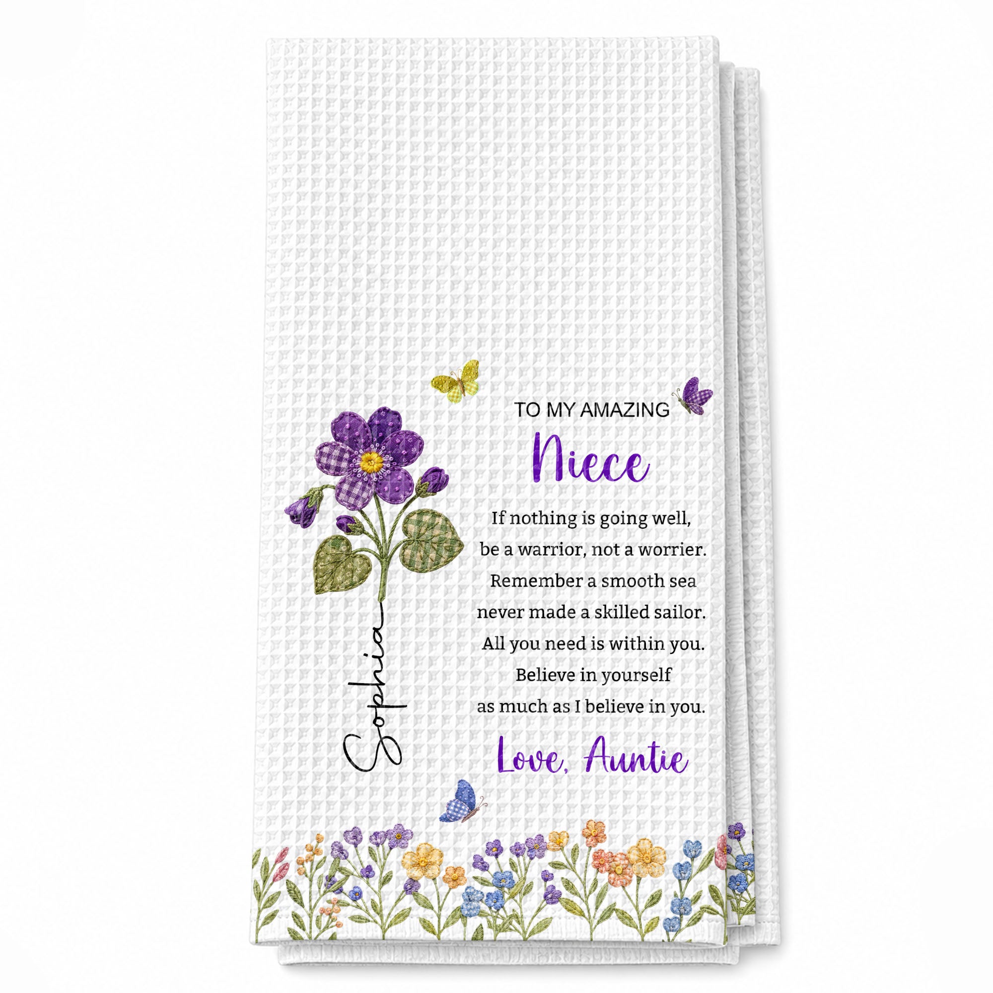 Personalized Kitchen Towel Custom Gift for Niece with Flowers Kitchen Towel GradoCreations