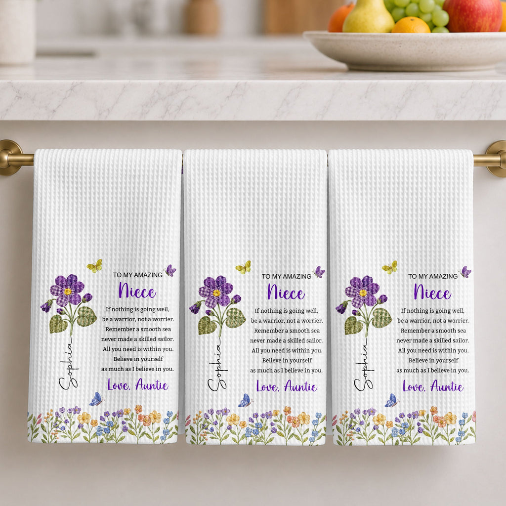 Personalized Kitchen Towel Custom Gift for Niece with Flowers Kitchen Towel GradoCreations