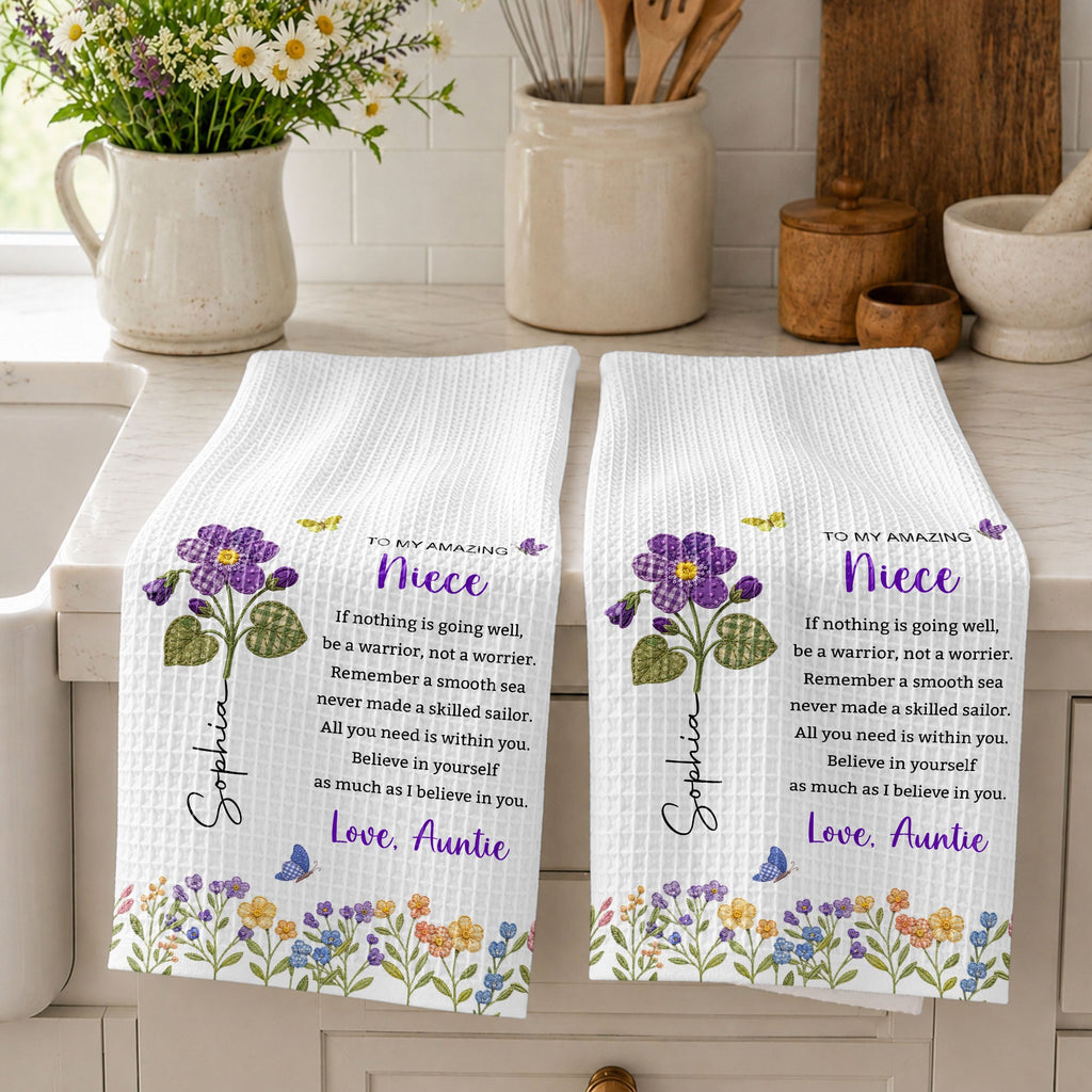Personalized Kitchen Towel Custom Gift for Niece with Flowers Kitchen Towel GradoCreations