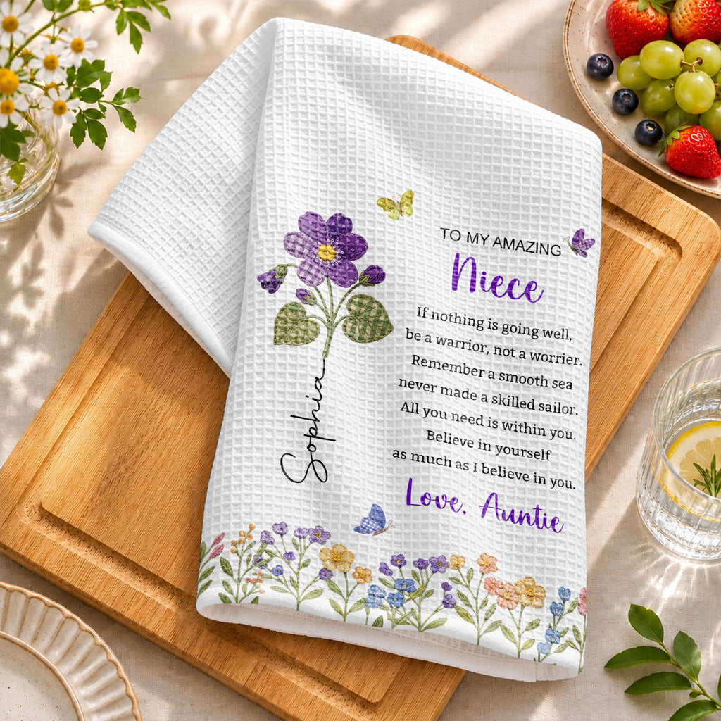 Personalized Kitchen Towel Custom Gift for Niece with Flowers Kitchen Towel GradoCreations
